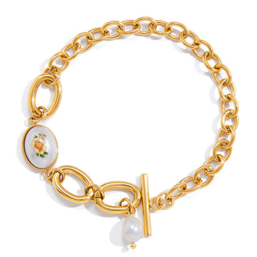 Kaze Pearl &amp; Titanium Bracelet | 18K Gold-Plated Freshwater Pearl Bracelet