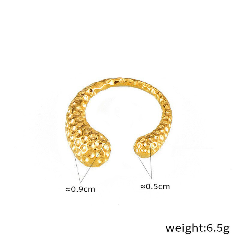 Kaze Simple Teardrop Hammered Texture Open Ring | 18K Gold Artisan Ring in Gold &amp; Silver Gold