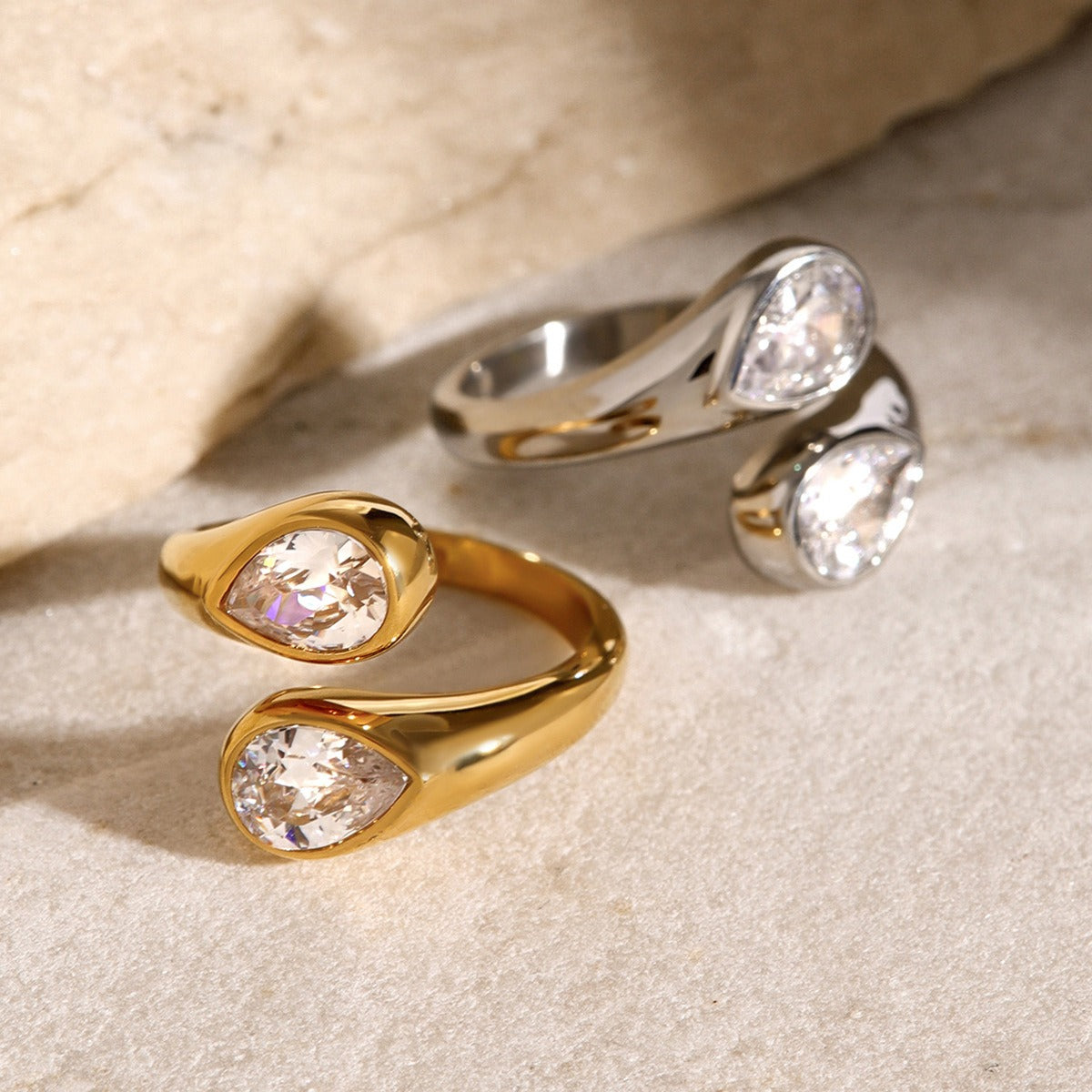 Kaze Asymmetrical Teardrop Gemstone Ring | 18K Gold Adjustable Ring in Gold &amp; Silver