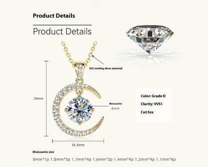 Kaze Minimalist S925 Crescent Moissanite Pendant Necklace | D-Color VVS1 Silver Necklace Gold 231 Karat