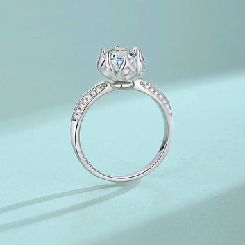 S925 Sterling Silver Anemone Flower Moissanite Diamond Ring