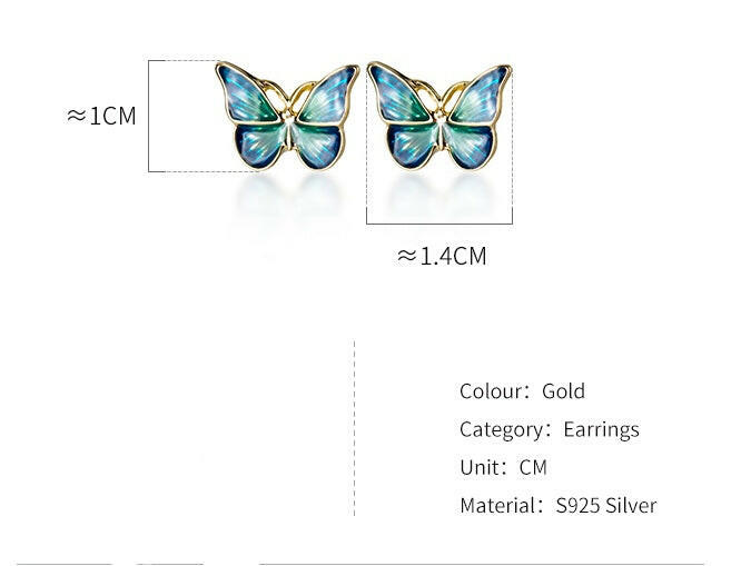 Kaze 925 Sterling Silver Blue Butterfly Stud Earrings | Hypoallergenic Butterfly Earrings in Green &amp; Blue