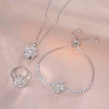 Kaze Rotating Heart-Shaped Zircon Necklace, Ring &amp; Bracelet Set | S925 Silver Spinner Jewellery