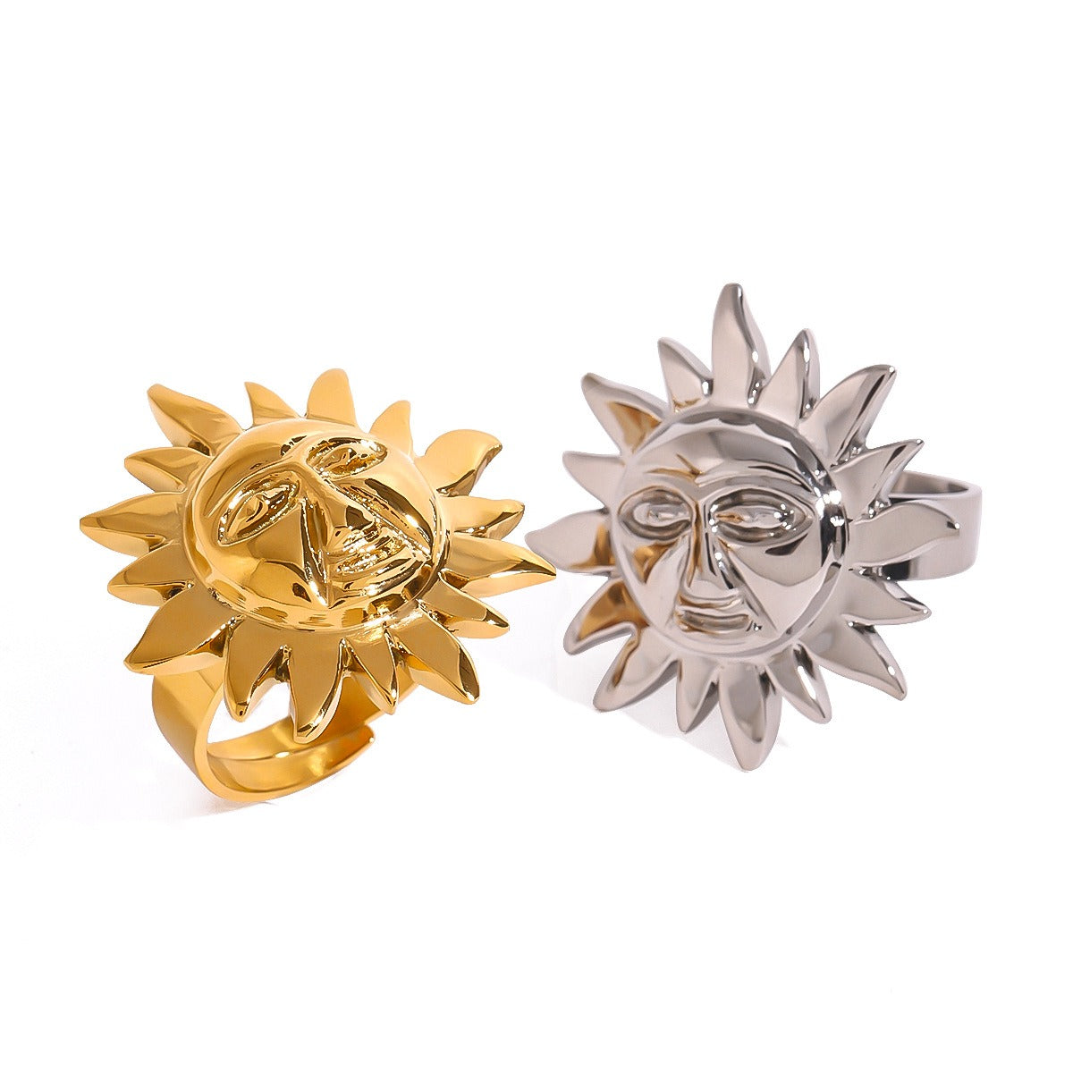 Kaze Sun Face Artistic Open Ring | 18K Gold Textured Sun Design Ring in Gold &amp; Silver