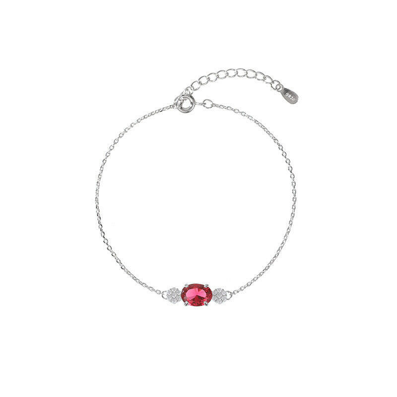 Kaze Korean-Style Sapphire &amp; Ruby White Copper Bracelet | White Gold &amp; Rose Gold Gemstone Bracelet