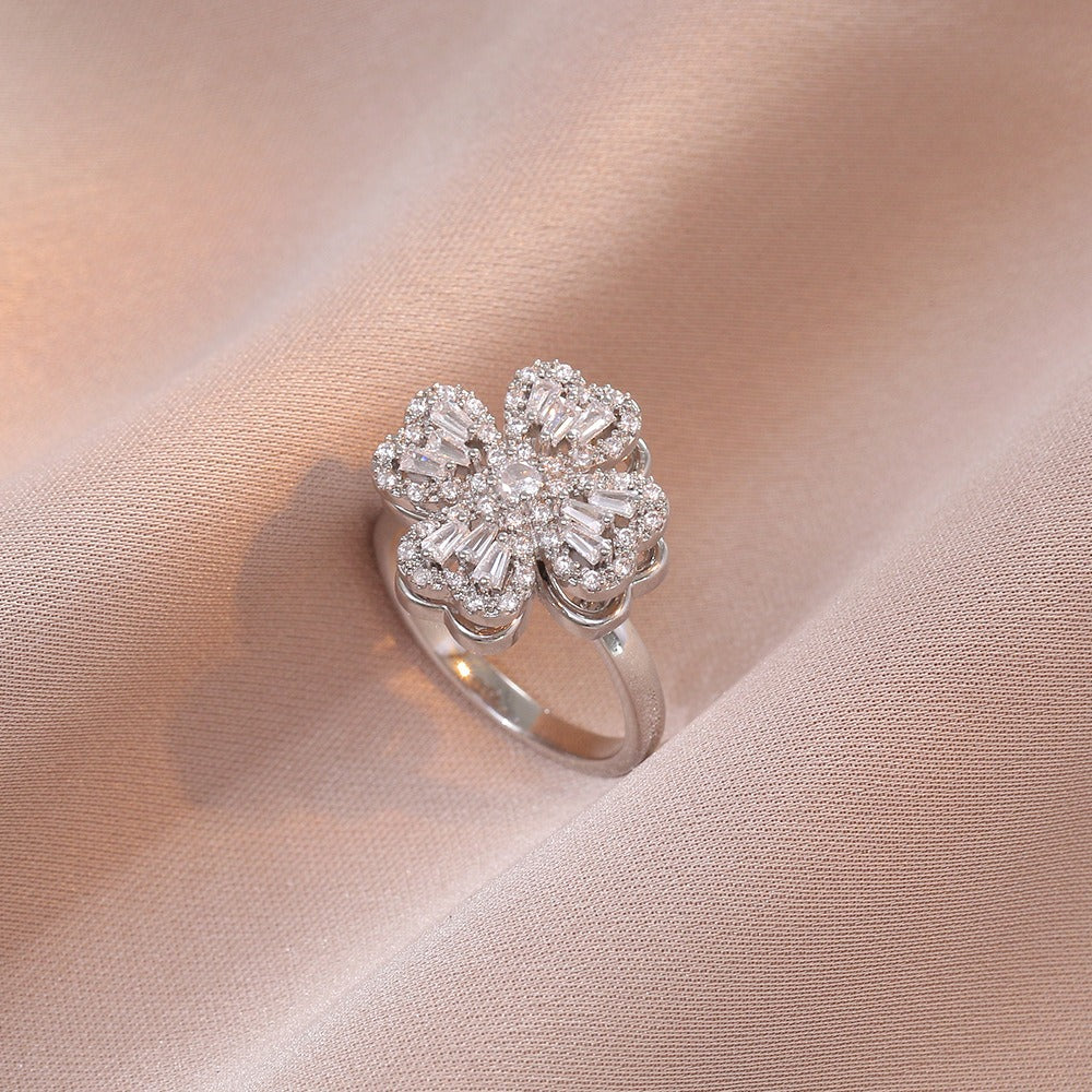Kaze Rotating Heart-Shaped Zircon Necklace, Ring &amp; Bracelet Set | S925 Silver Spinner Jewellery Rotating Ring