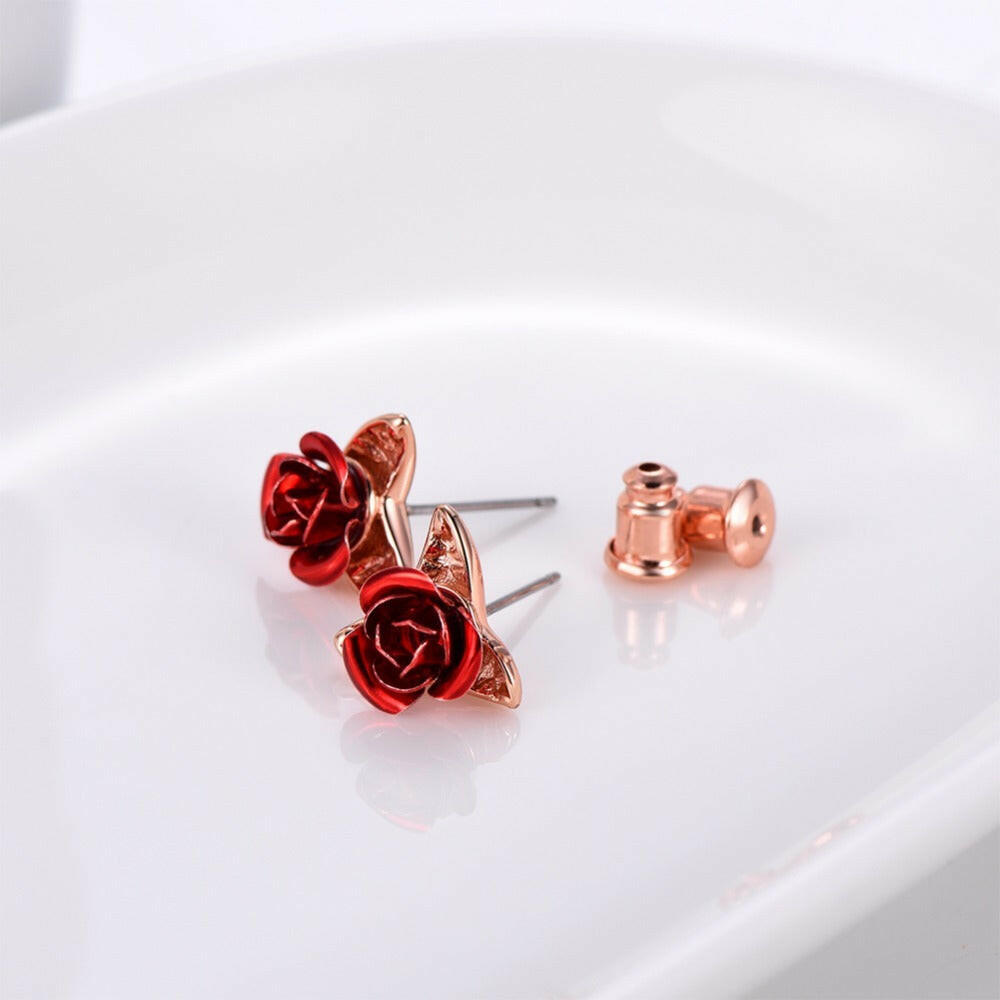 Kaze Rose Stud Earrings | 925 Sterling Silver Pin in Silver, Gold, Rose Gold &amp; Mix Set