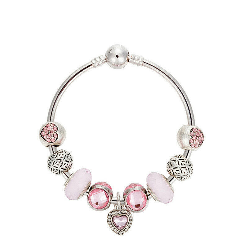 Kaze DIY Peach Heart Pendant Beaded Bracelet | Adjustable Snake Chain Bracelet in Pink Pink