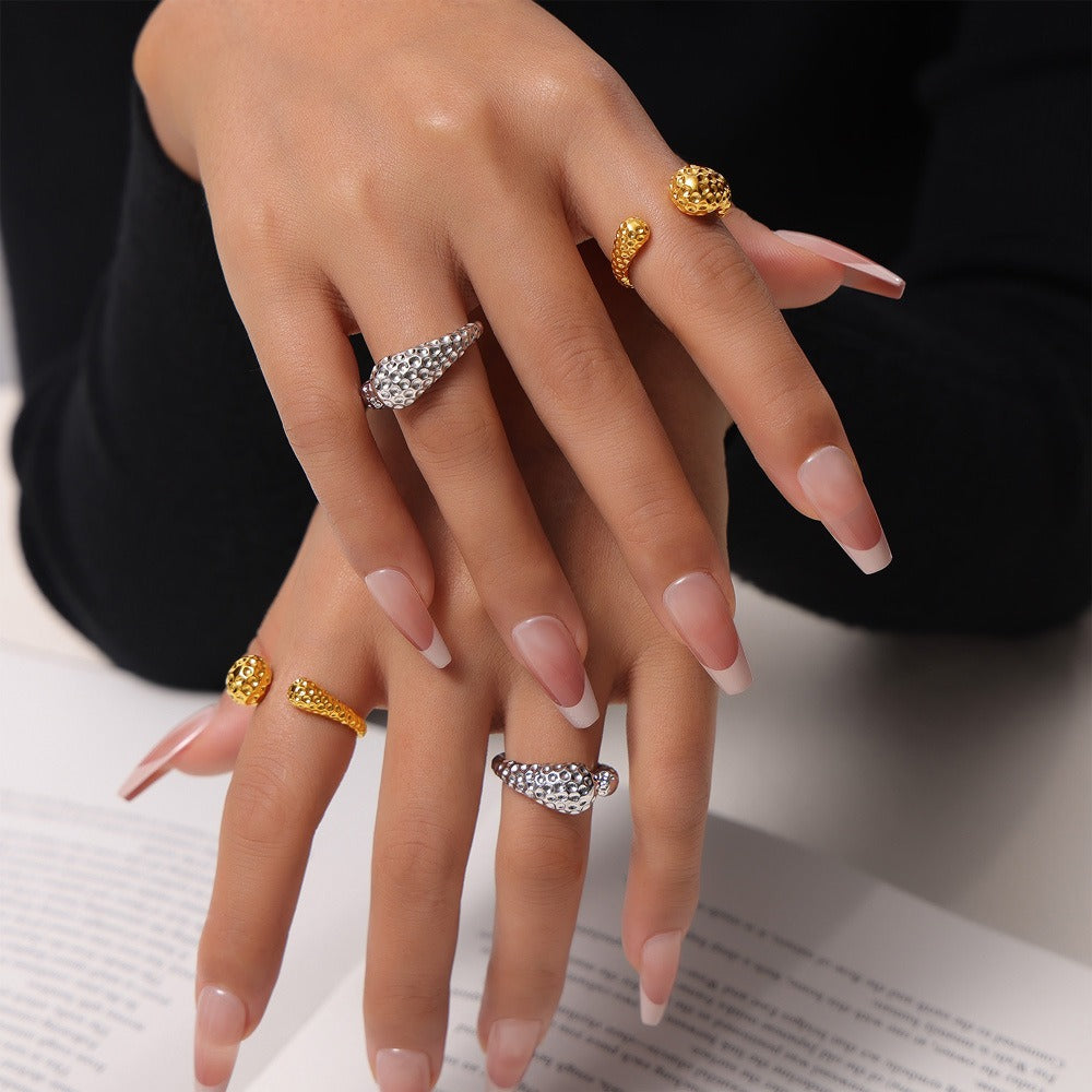 Kaze Simple Teardrop Hammered Texture Open Ring | 18K Gold Artisan Ring in Gold &amp; Silver
