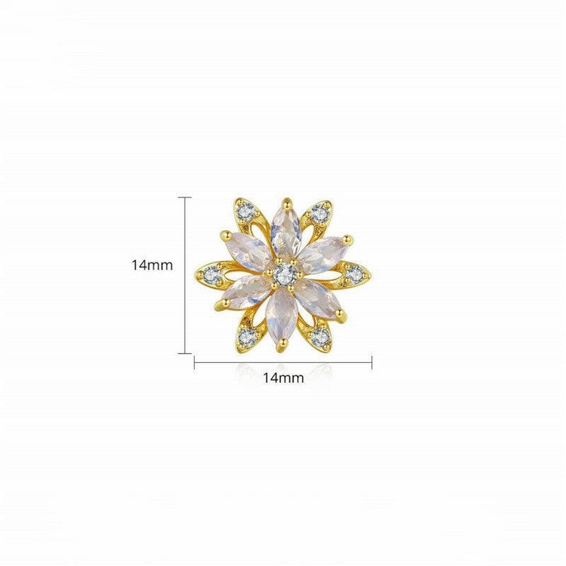 Kaze Korean-Style Stainless Steel Zircon Flower Earrings | Hypoallergenic Stud Earrings in Silver &amp; Gold