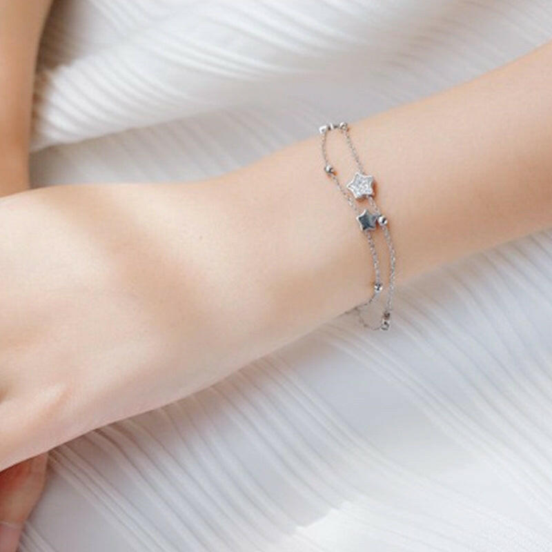 Kaze Silver-Plated Double-Layer Five-Pointed Star Bracelet | Sparkling Star Charm Bracelet