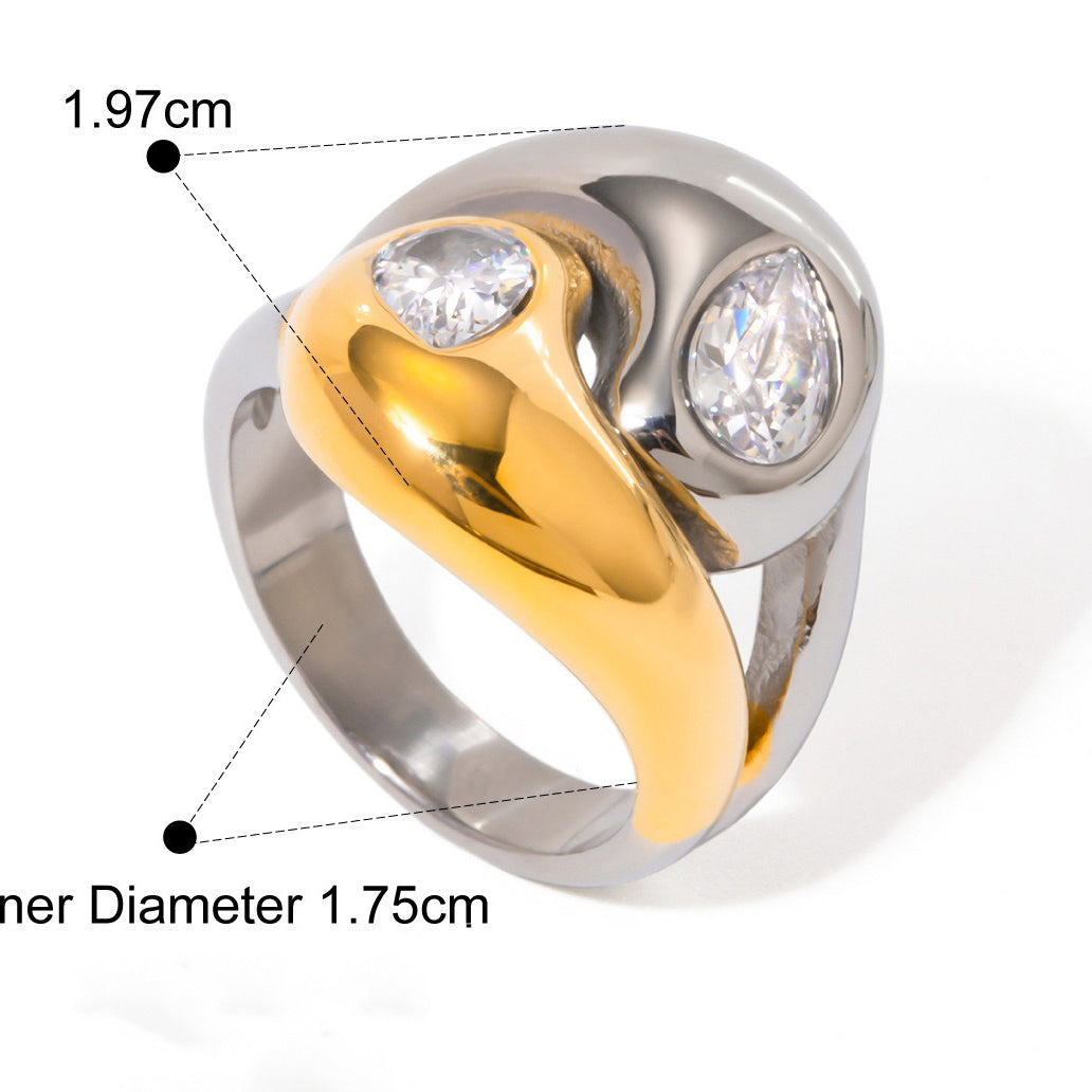 Kaze Interlaced Teardrop Gemstone Ring | 18K Gold Trendy Ring in Gold &amp; Two-Tone Sizes 6–8 Gold and Silver