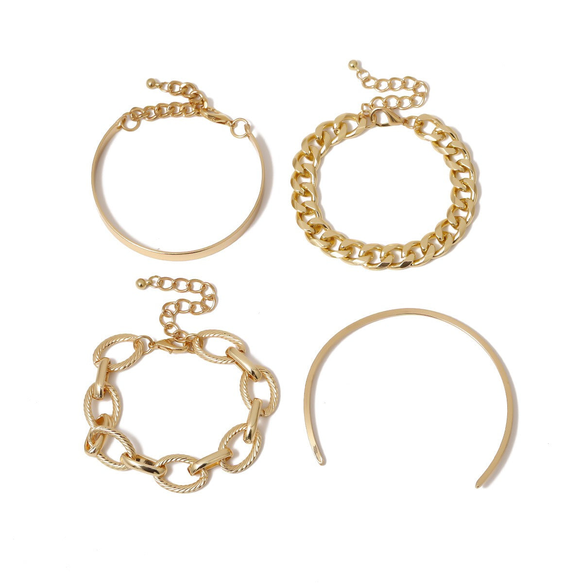 Kaze C-Shape Mixed Twist Chain Bangle | 18K Gold S925 Silver Open Bracelet in Gold &amp; Silver Gold