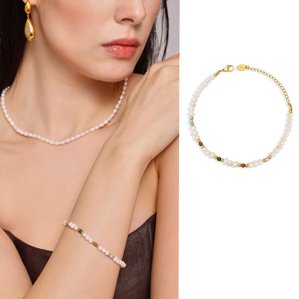 Kaze Classic Round Bead Pearl Bracelet | 18K Gold Natural Pearl Bracelet for Women