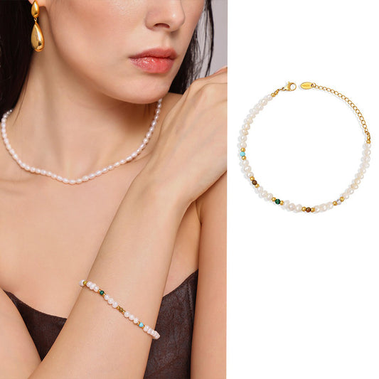 Kaze Classic Round Bead Pearl Bracelet | 18K Gold Natural Pearl Bracelet for Women