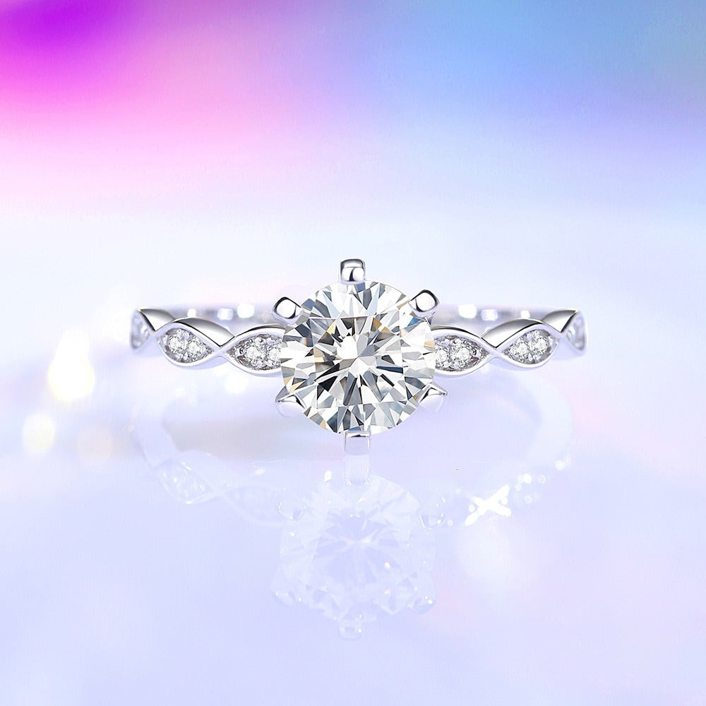Kaze S925 Classic Six-Prong Moissanite Ring | D-Color Sterling Silver Solitaire Sizes 5–9 US