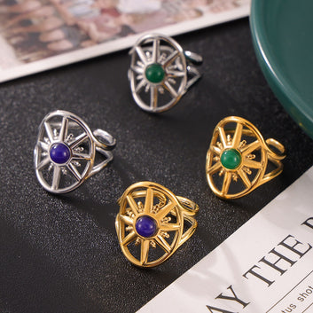 Kaze Classic Vintage Eight-Pointed Star Gemstone Ring | 18K Gold Celestial Ring in Blue &amp; Green
