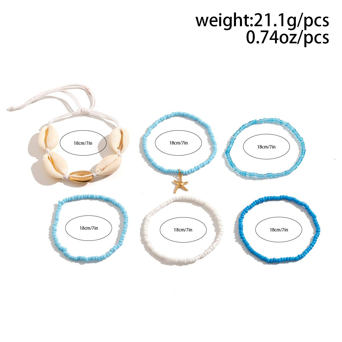 Kaze Beach Starfish Shell Rice Bead Bracelet Set | Bohemian Layered Bracelet in 4 &amp; 6 Piece Sets