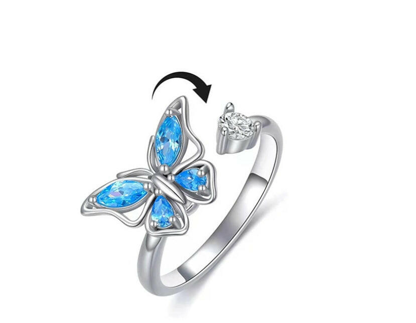 Kaze Rotating Butterfly Fidget Ring | Electroplated Copper Spinning Ring for Women