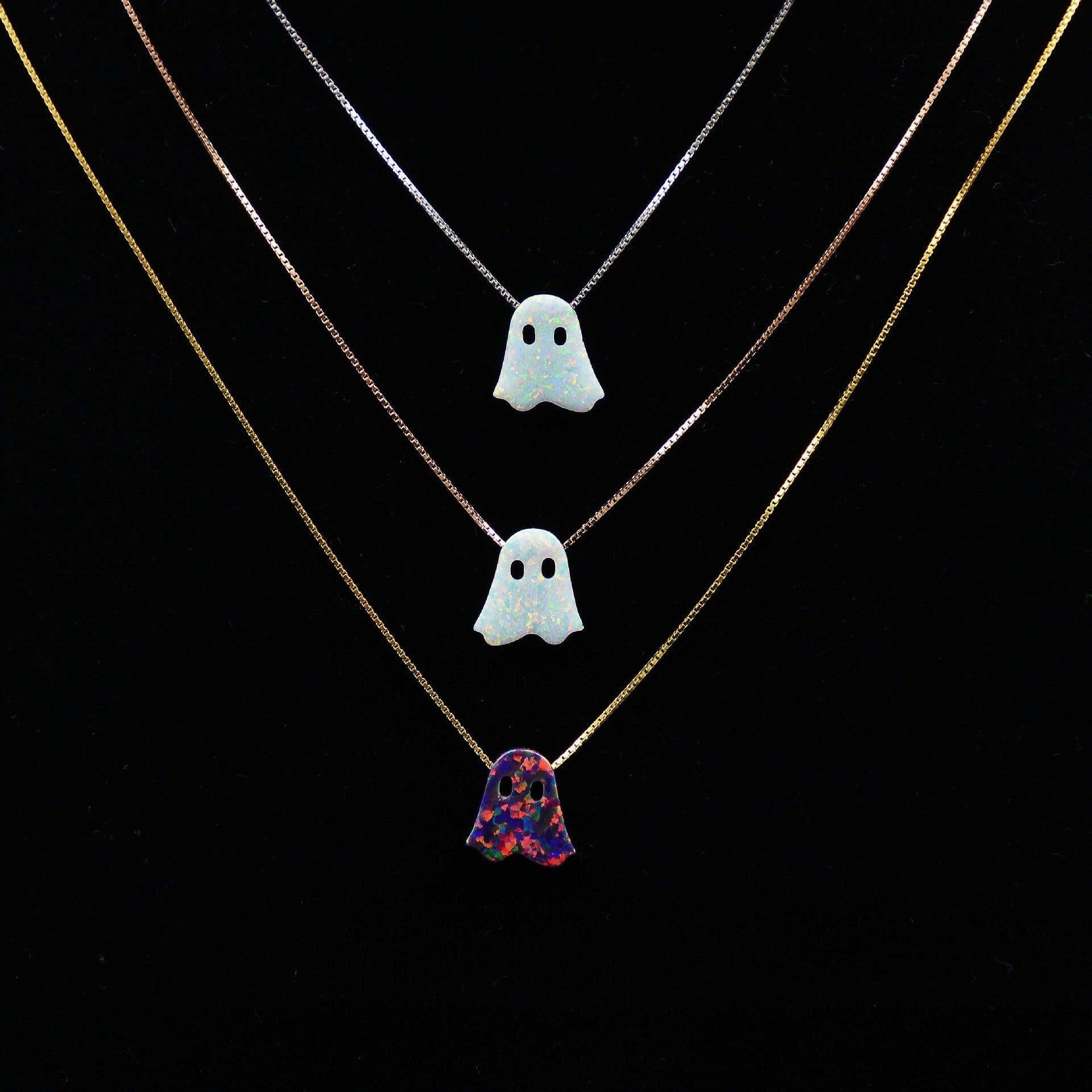 Kaze Ghost S925 Sterling Silver Pendant Necklace | Unisex Box Chain in White, Black, Gold &amp; Rose Gold