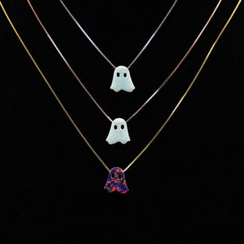 Kaze Ghost S925 Sterling Silver Pendant Necklace | Unisex Box Chain in White, Black, Gold &amp; Rose Gold