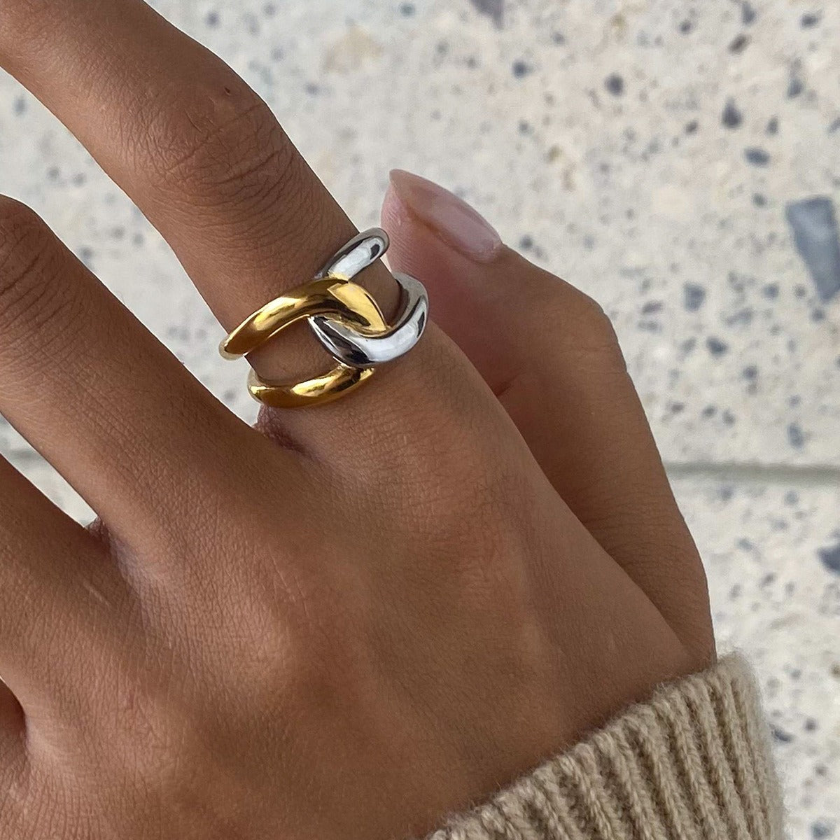 Kaze Gold and Silver Cross Ring | 18K Gold Two-Tone Statement Ring