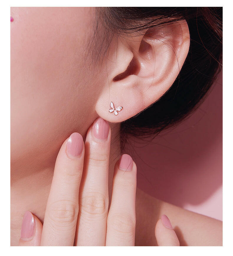 Kaze Mini Silver Butterfly Stud Earrings | Epoxy Finish Earrings in Rose Gold &amp; Platinum