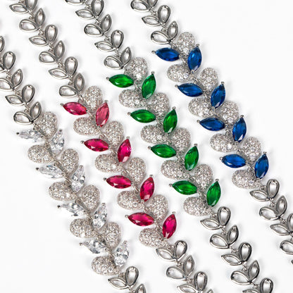 S925 Sterling Silver Micro-Pavé Zirconia Leaf and Fishtail Link Chain Bracelet