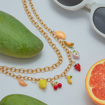 Kaze 18K Gold Thick Chain Fruit Pendant Jewellery Set | Necklace, Bracelet &amp; Earrings in 18K Gold