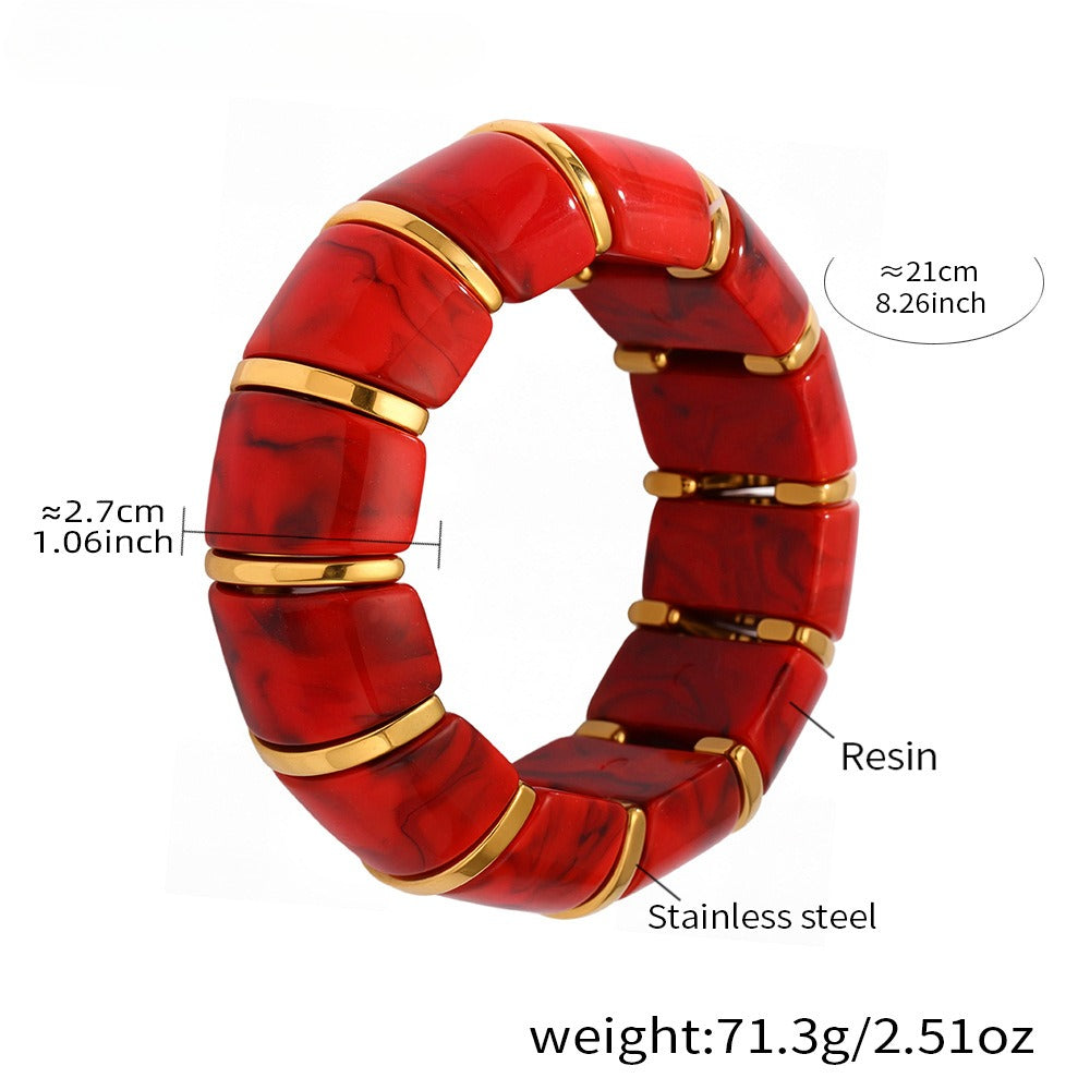 Kaze 18K Gold Luxury Resin Elastic Cord Bracelet | Premium Resin Bracelet in 10 Colours Red