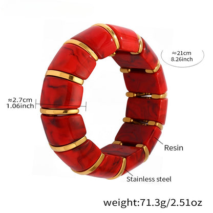 Kaze 18K Gold Luxury Resin Elastic Cord Bracelet | Premium Resin Bracelet in 10 Colours Red