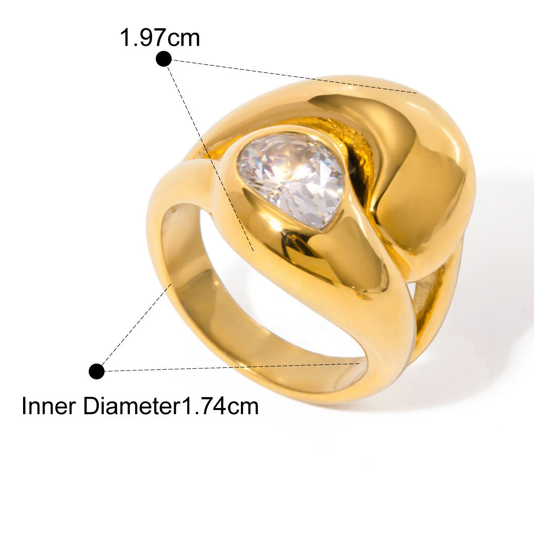 Kaze Interlaced Teardrop Gemstone Ring | 18K Gold Trendy Ring in Gold &amp; Two-Tone Sizes 6–8 Gold