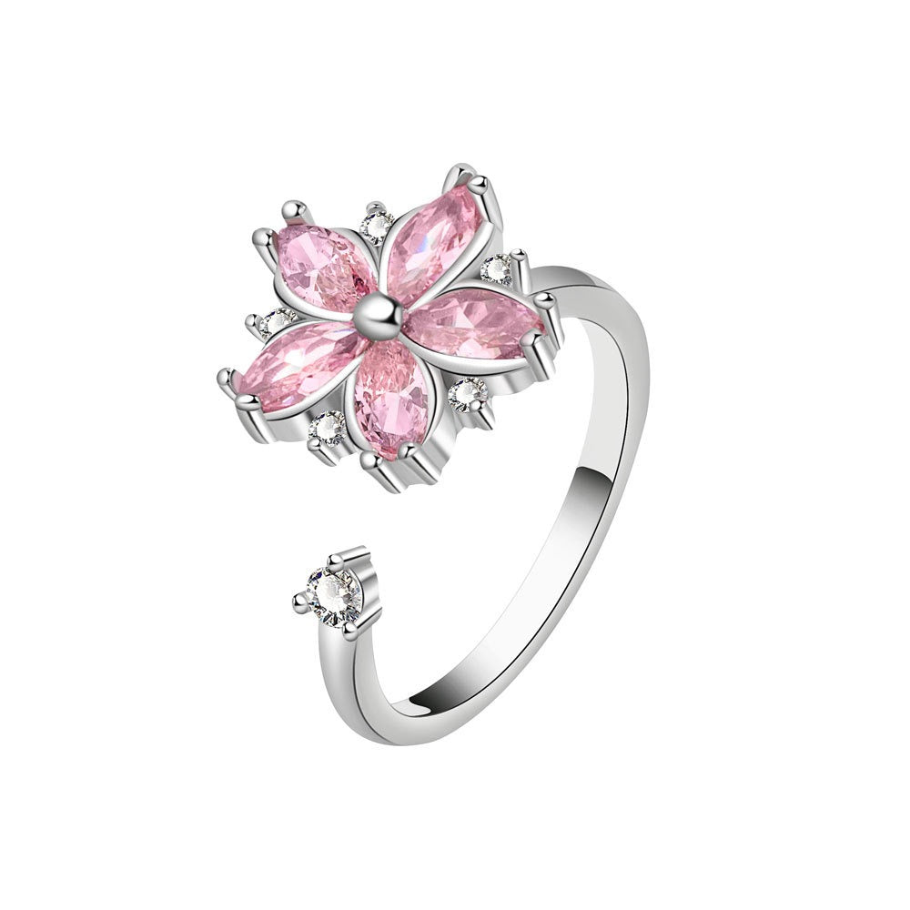 Kaze Rotatable Floral Zircon Stress-Relief Ring | 18K Gold Titanium Spinner Ring Adjustable Only Adjustable