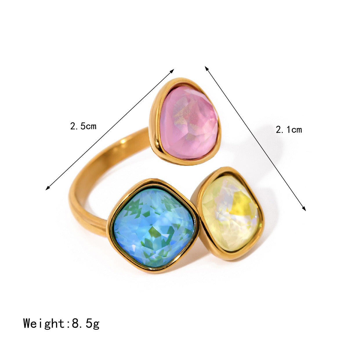 Kaze Light Luxury Noble Geometric Gemstone Open Ring | 18K Gold Inlaid Statement Ring