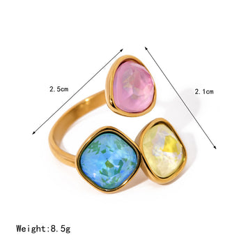 Kaze Light Luxury Noble Geometric Gemstone Open Ring | 18K Gold Inlaid Statement Ring