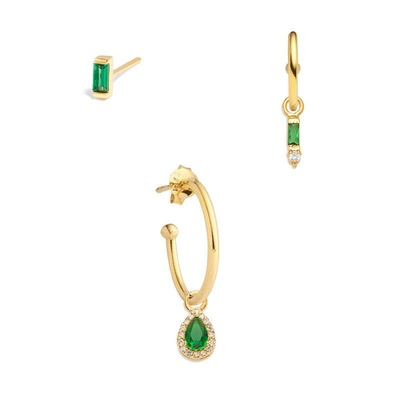 Kaze Geometric Zircon Copper Earring Set | 3-Piece Contemporary Earring Collection 2 Style