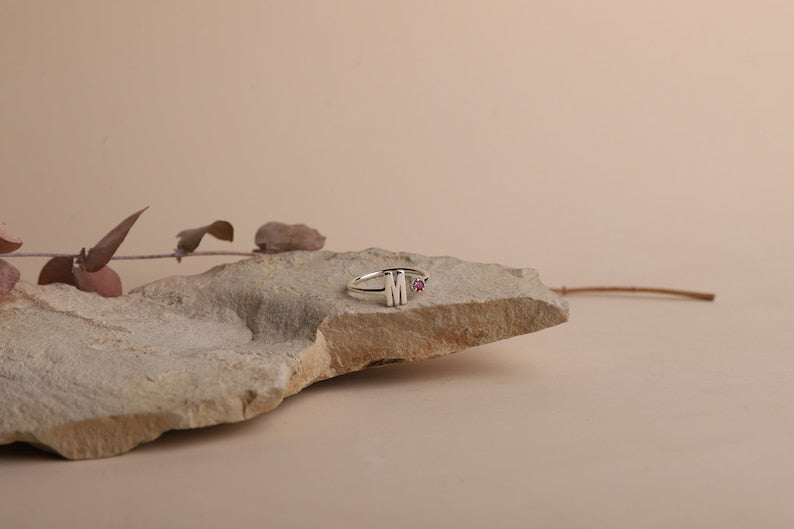 Kaze Personalised Open Ring with Birthstones, Numbers and Letters | Custom Engraved Ring in Silver, Gold &amp; Rose Gold