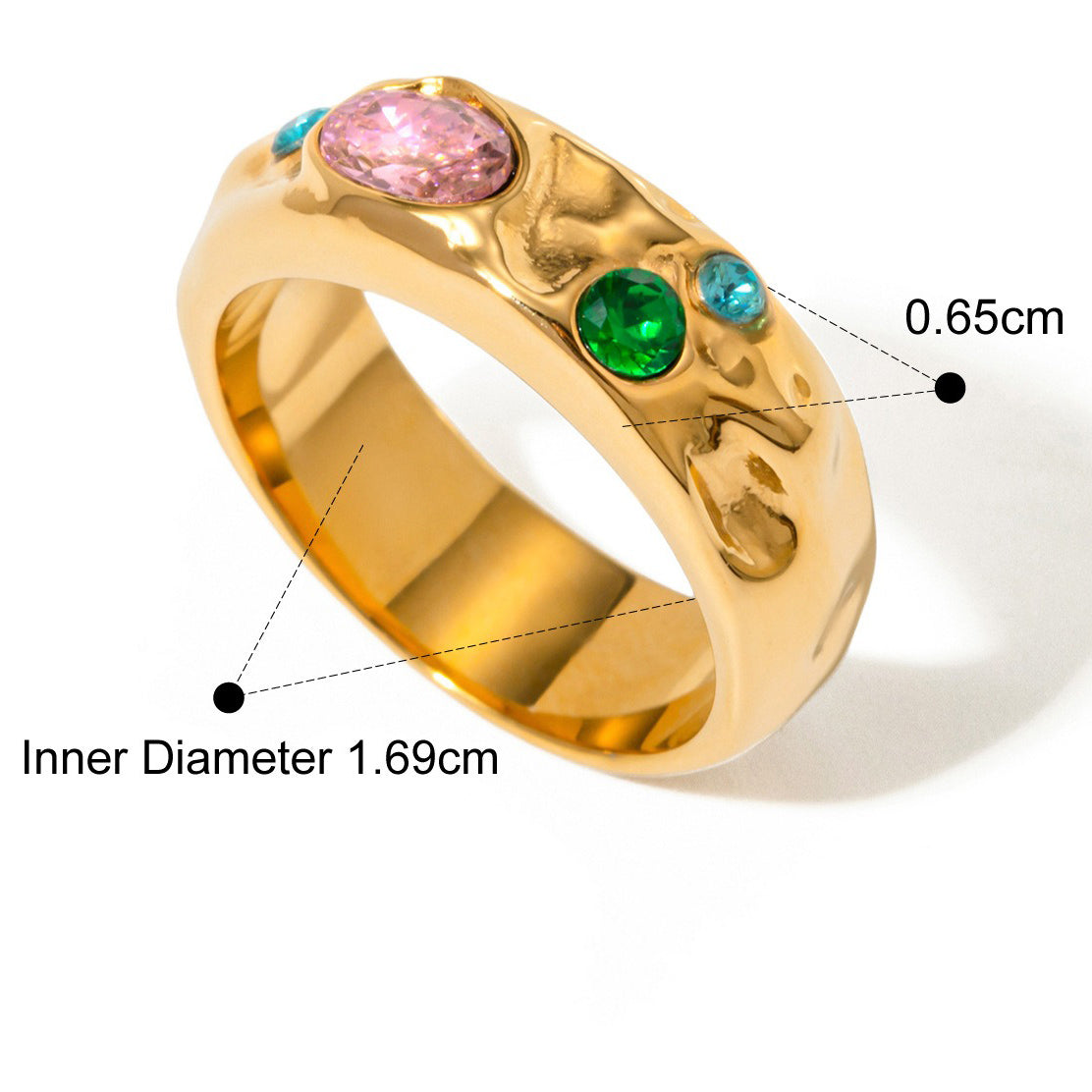 Kaze Hammered Dazzling Gemstone Ring | 18K Gold Artisan Texture Ring in Sizes 6–8 US