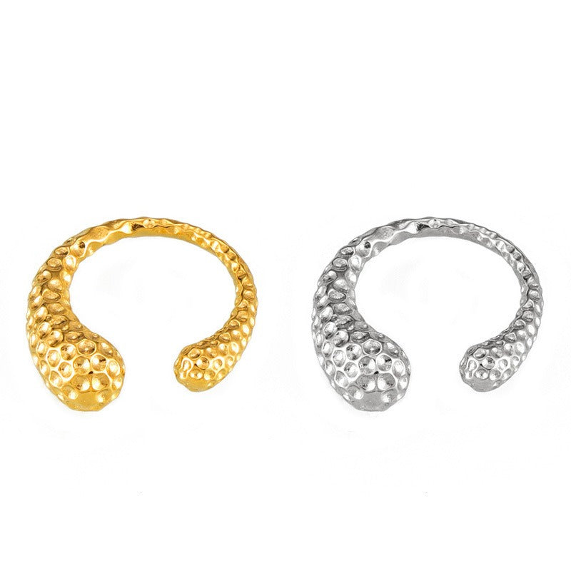Kaze Simple Teardrop Hammered Texture Open Ring | 18K Gold Artisan Ring in Gold &amp; Silver