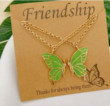 Kaze Geometric Butterfly Layered Necklace Set | Oil-Drip Enamel Pendant in 5 Colours Green