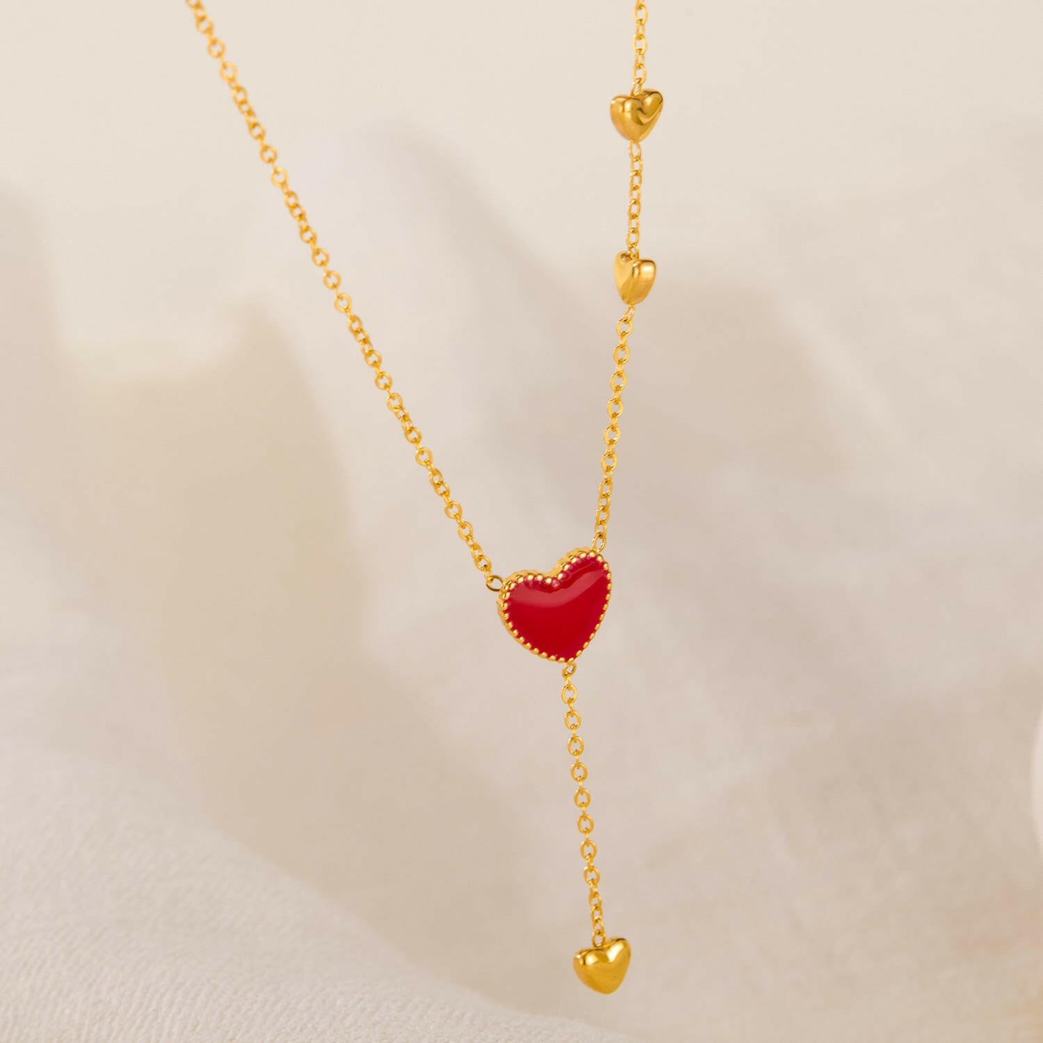 Kaze Red Dripping Heart Necklace | Gold-Plated Stainless Steel Statement Necklace
