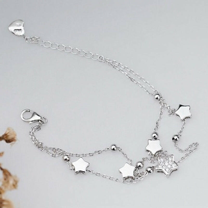 Kaze Silver-Plated Double-Layer Five-Pointed Star Bracelet | Sparkling Star Charm Bracelet