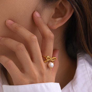 Kaze Sunflower Pearl Earring and Ring Set | 18K Gold Noble Light Luxury Jewellery Set