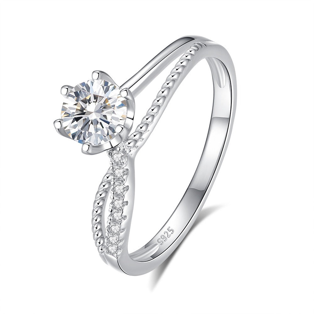 Kaze S925 Artistic Line Six-Prong Moissanite Ring | D-Color Sterling Silver Ring Sizes 5–9 US Empty setting (without the main stone)