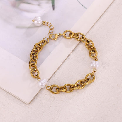 Kaze 18K Gold and Pearl Two-Tone Titanium Bracelet | Pearl &amp; Gold Titanium Bracelet in 2 Styles