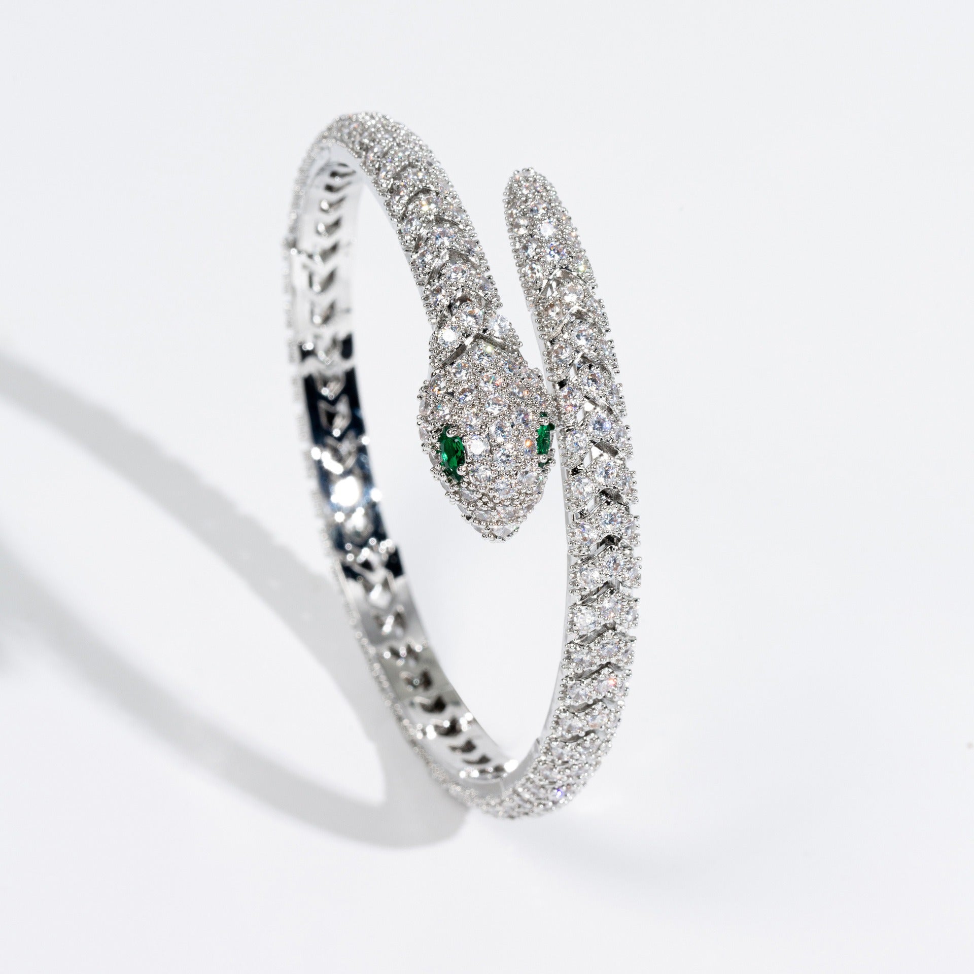 Kaze Snakebone Pavé Diamond Open Bangle | 18K Gold Full Cubic Zirconia Bangle