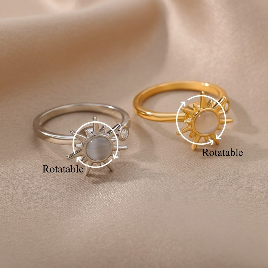 Kaze Rotatable Zircon Flower Stress-Relief Ring | 18K Gold Titanium Spinner Ring in 10 Styles Ring D Adjustable