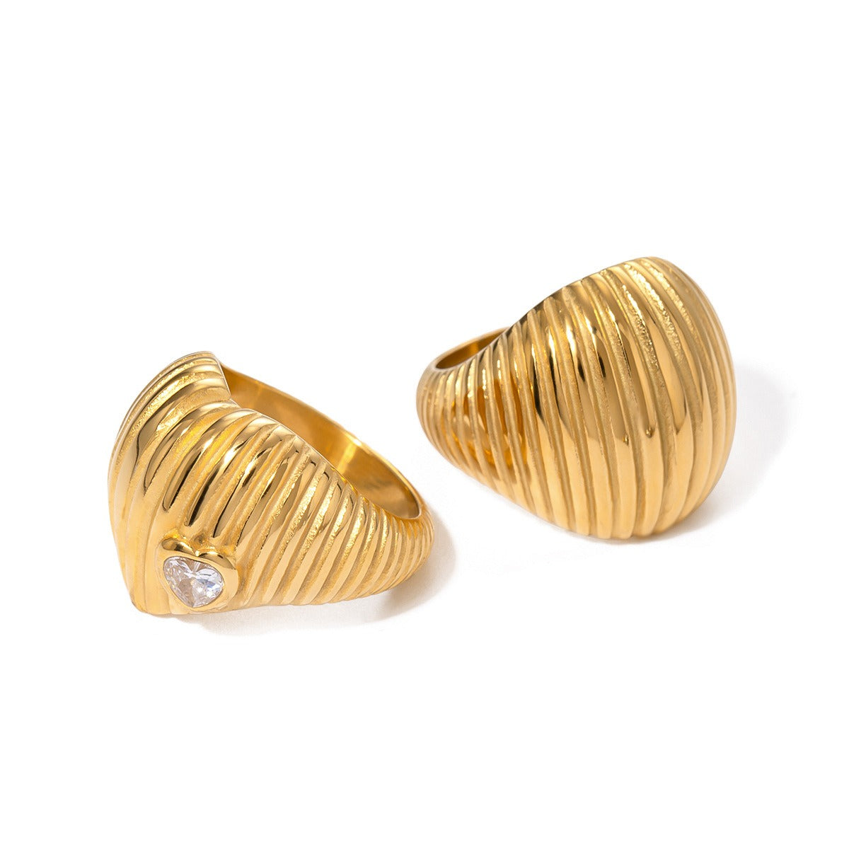 Kaze Hip-Hop Geometric Gemstone Thread Ring | 18K Gold Inlaid Statement Ring in 2 Styles