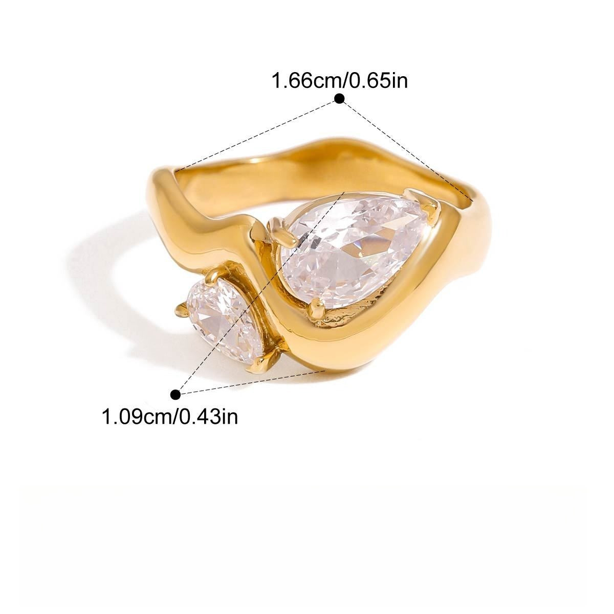Kaze 18K Gold Zircon Titanium Steel Ring | Sparkling Zircon Ring in Sizes 6, 7 &amp; 8 US