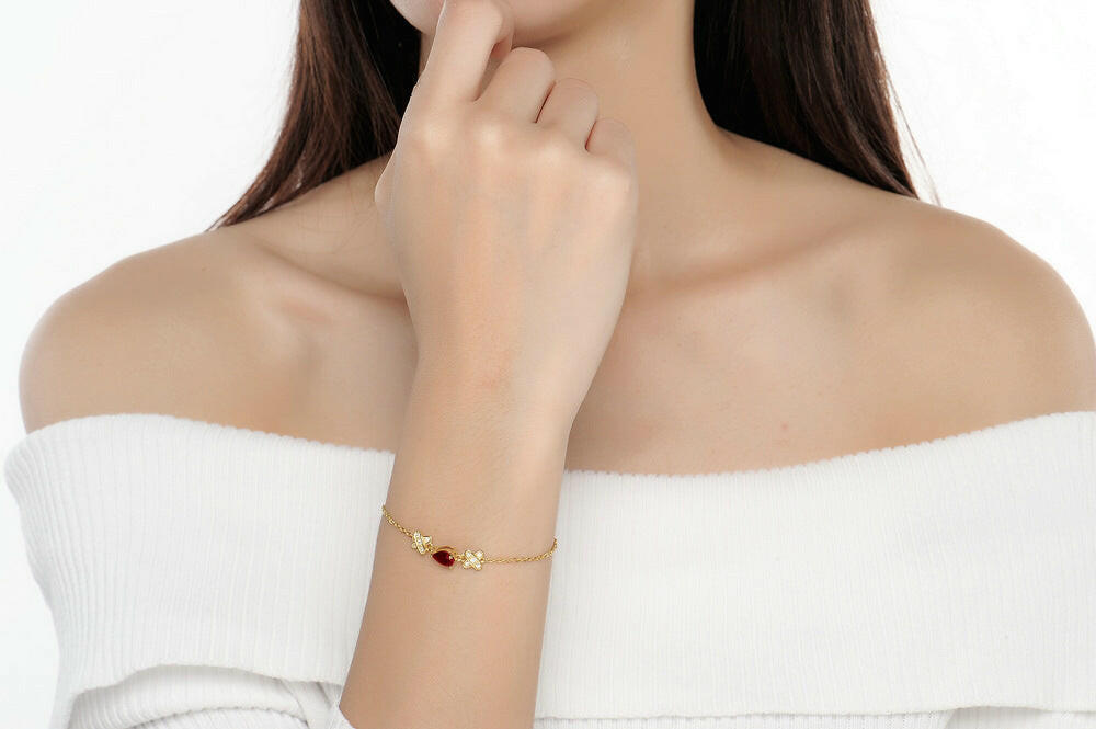 Kaze Natural Ruby Gold S925 Sterling Silver Bracelet | Genuine Ruby Adjustable Bracelet